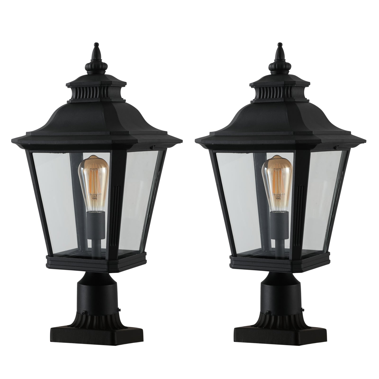 Pair of Traditional Matte Black Outdoor Post Lamp