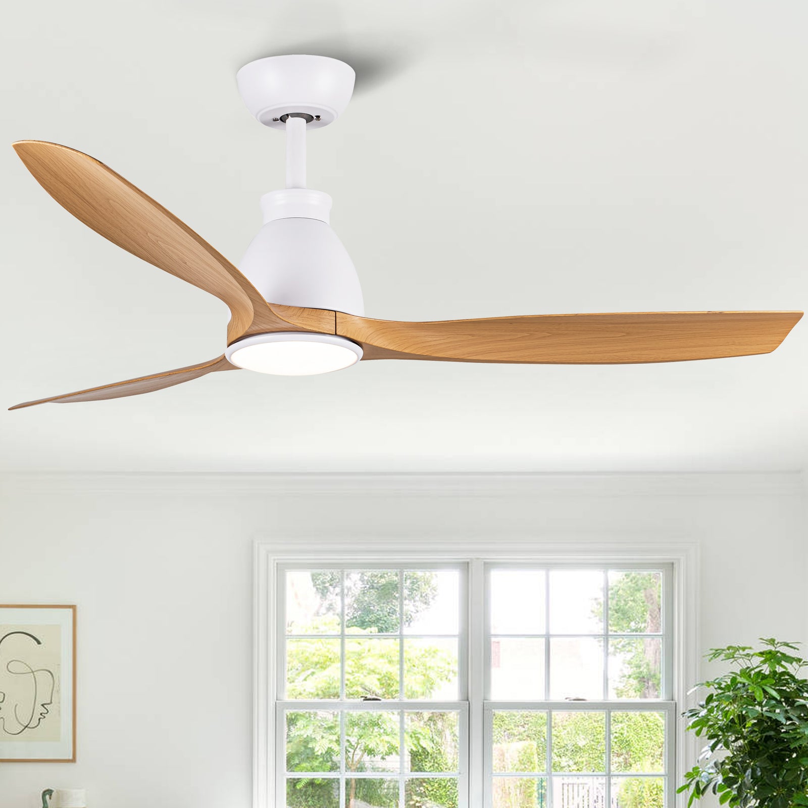 52" Modern Sleek White Ceiling Fan with Light