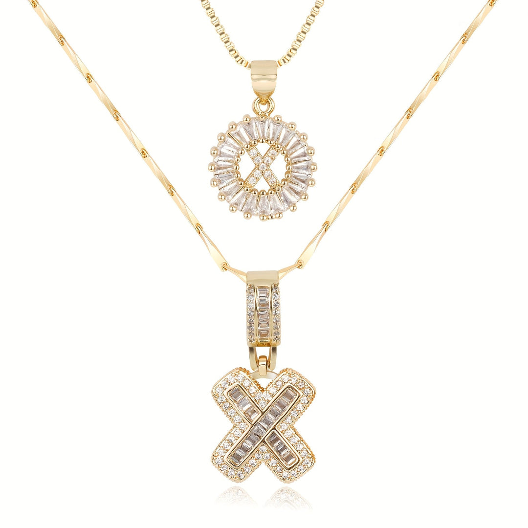 2pc 14k Diamond Letter Initial Necklaces