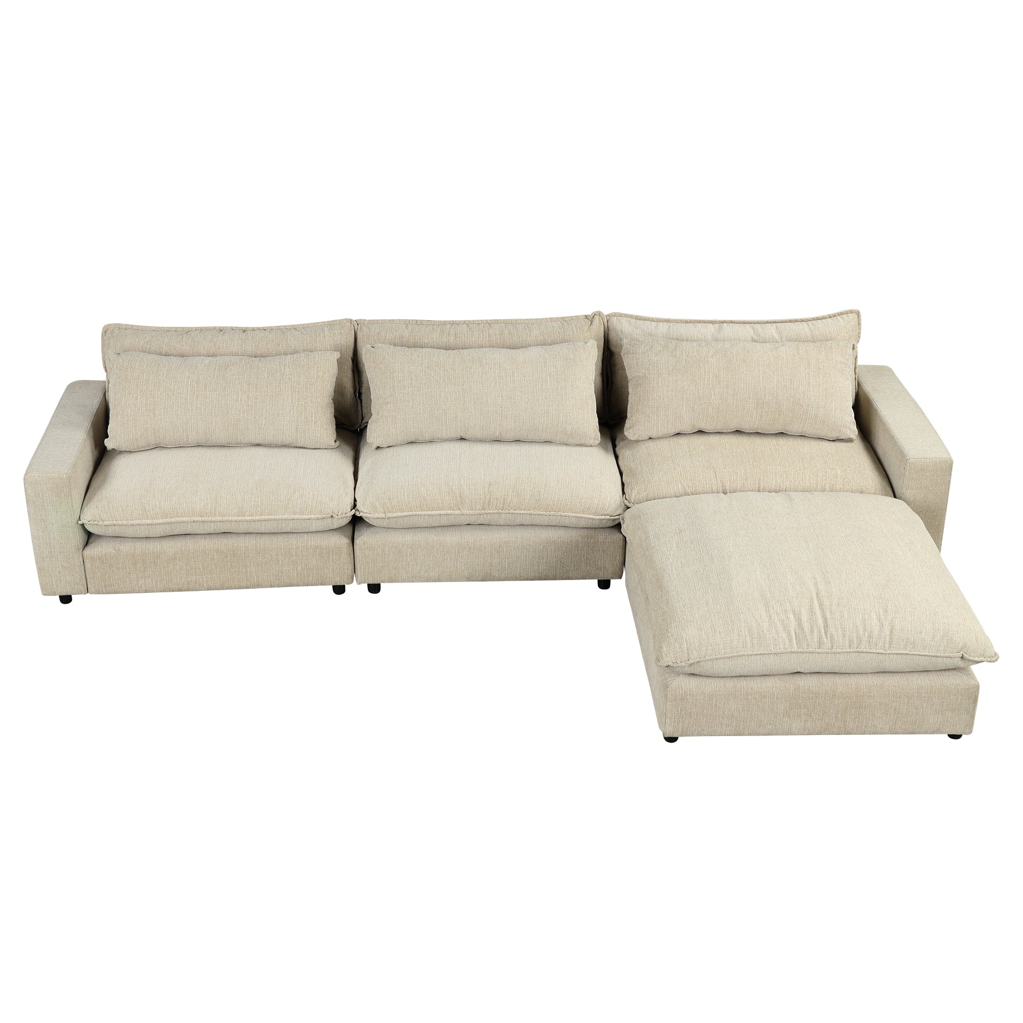 Lisbon Sectional Sofa with Movable Ottoman in Beige