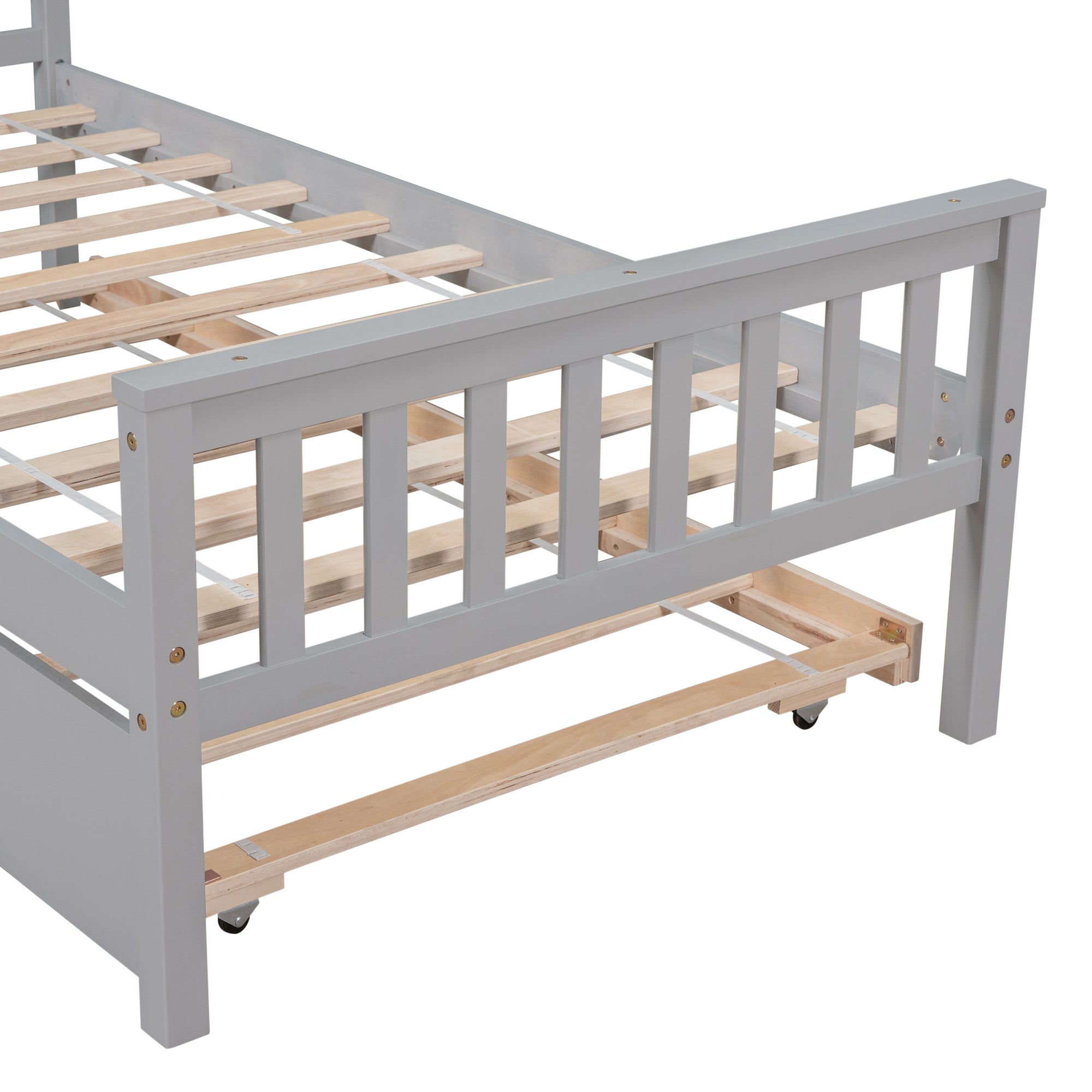 Gray Twin Platform Bed with Trundle, Headboard and Footboard