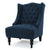 Upholstered Wingback Chair In Navy Blue Linen