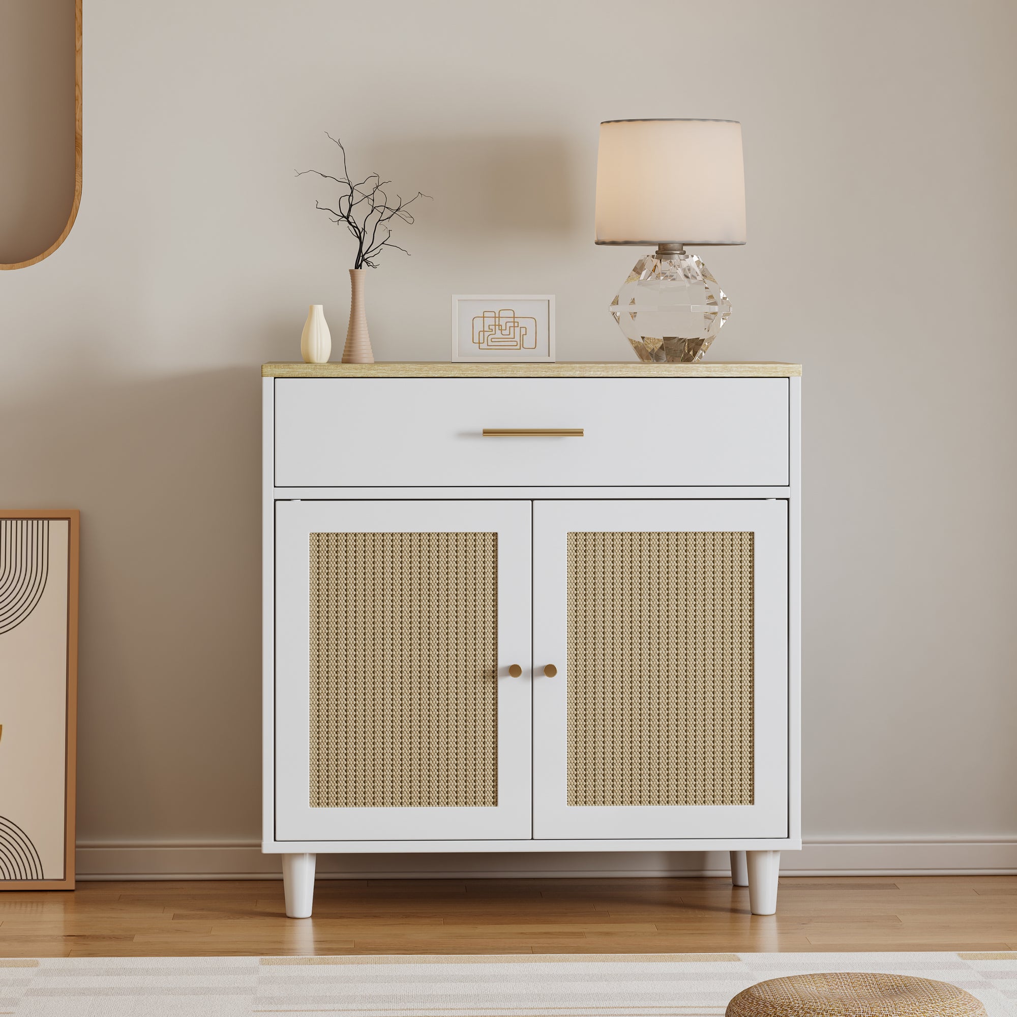 Cat Litter Box Enclosure with Scratch Pad and Storage Cabinet In White