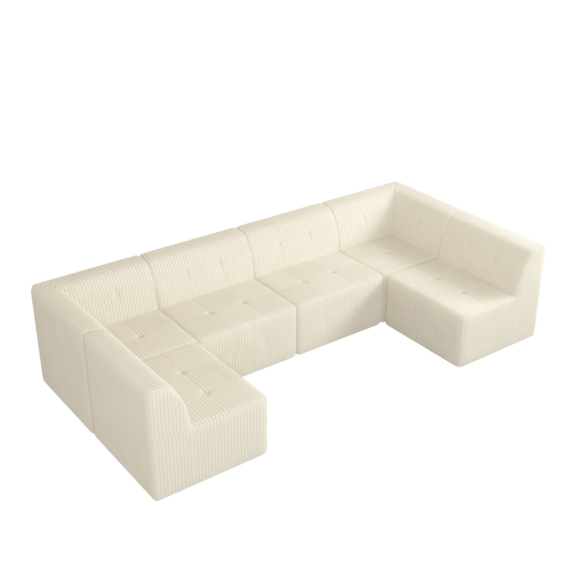 Space-Efficient 6-Seater Modular Foam Sofa In Beige Minimalist Design