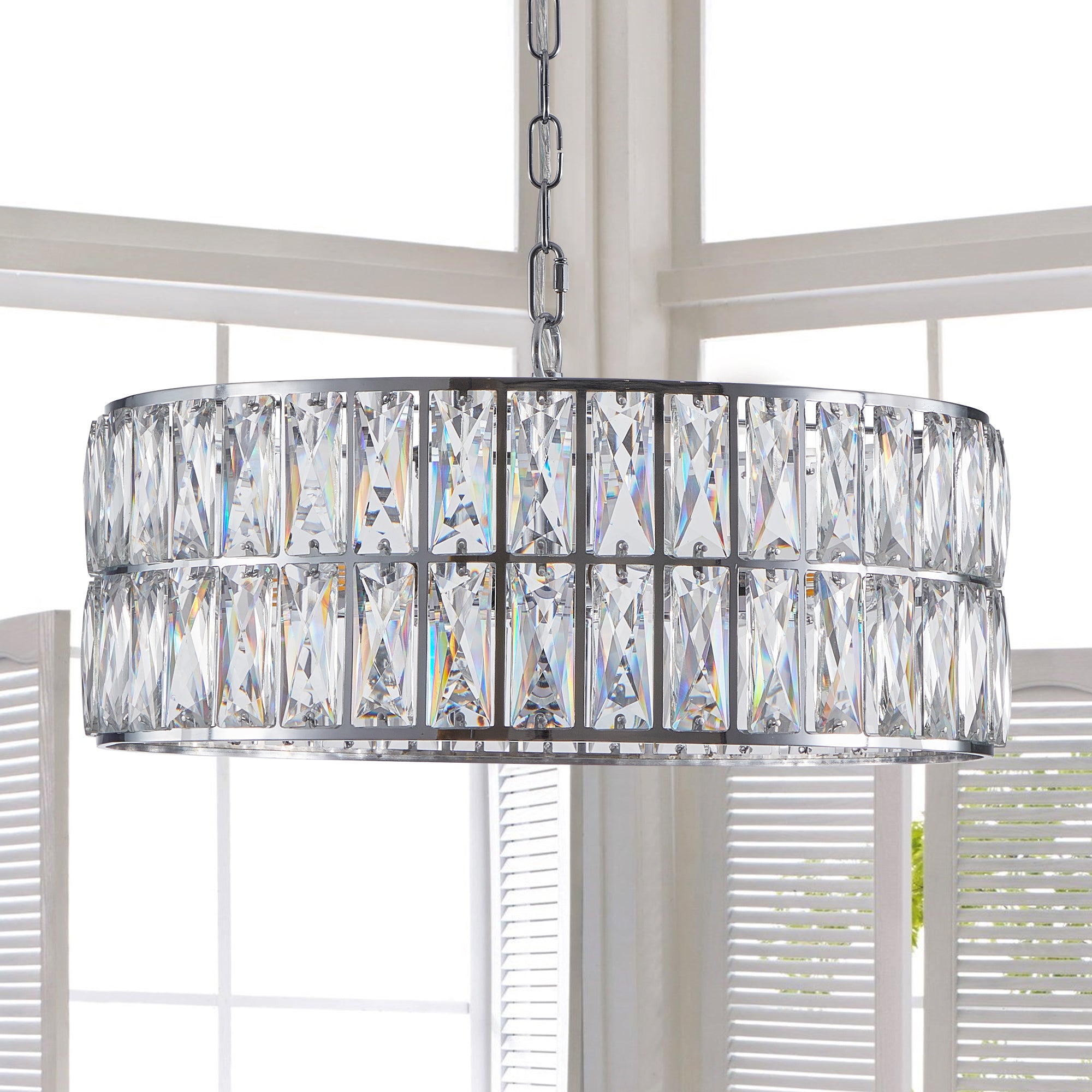 6-Light Pendant Crystal Drum Chandelier with Silver Metal Frame