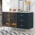 Modern MDF Buffet Cabinet with Marble Top and Amber-yellow Tempered Glass Doors In Navy Blue