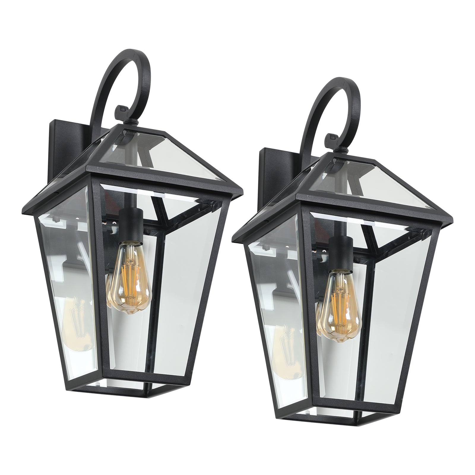 Pair of Outdoor Wall Lamps with Modern Lantern Design