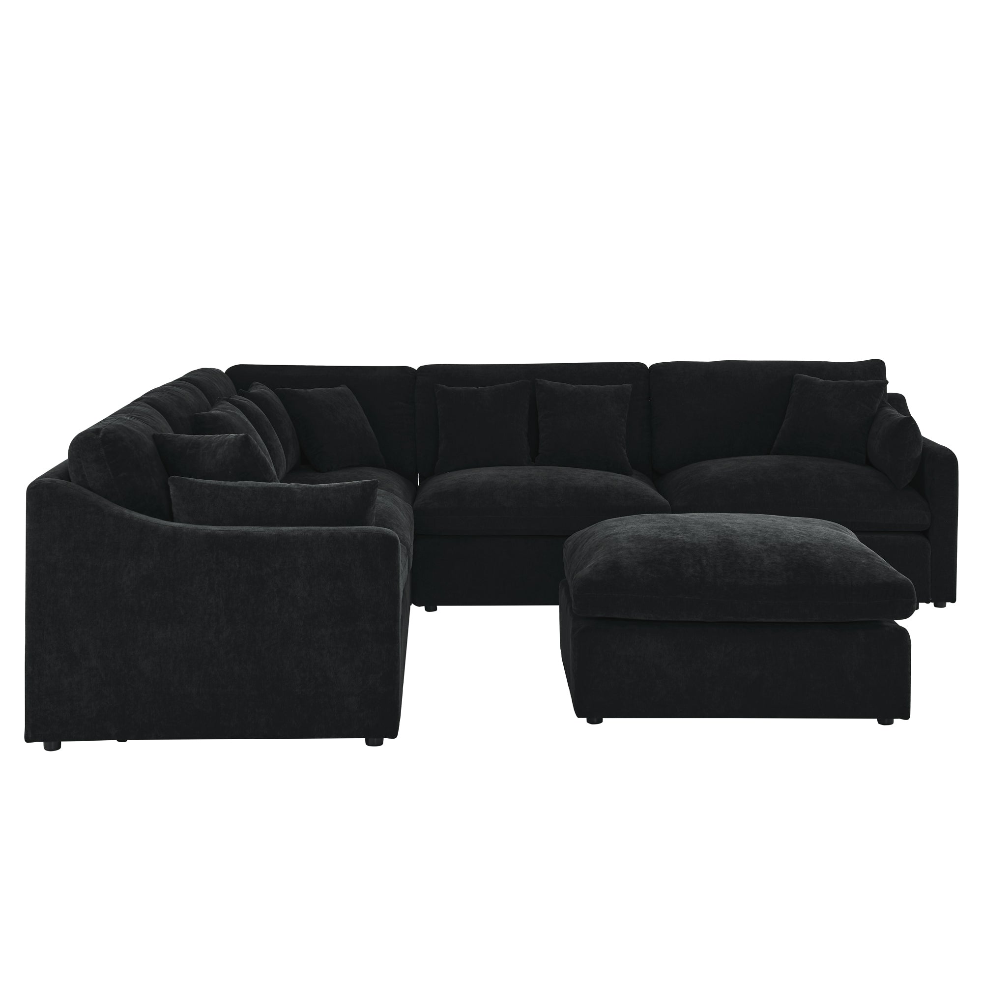 Ababa Chenille L-Shaped Sectional Sofa in Black