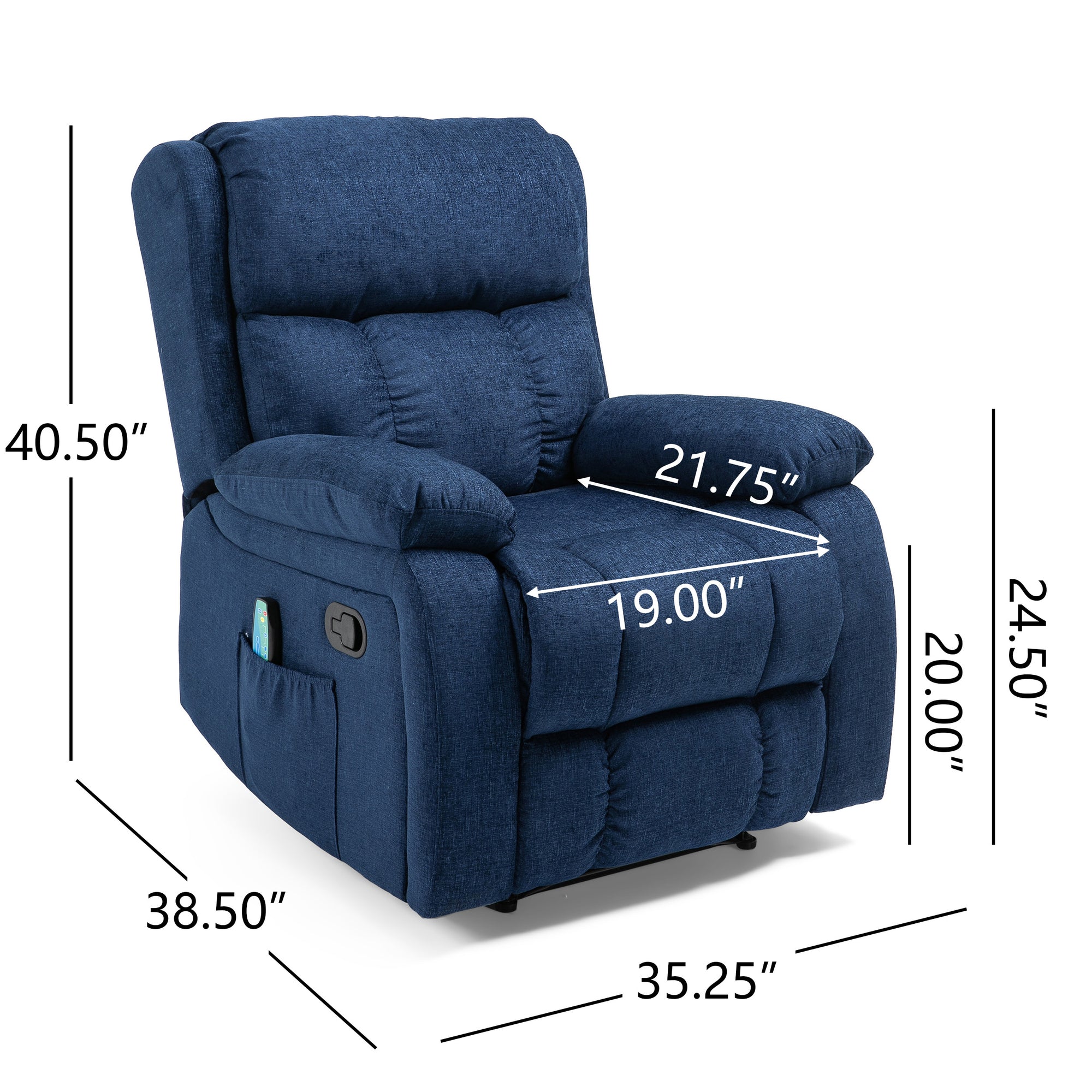 Navy Blue Fabric Heat & Massage Recliner