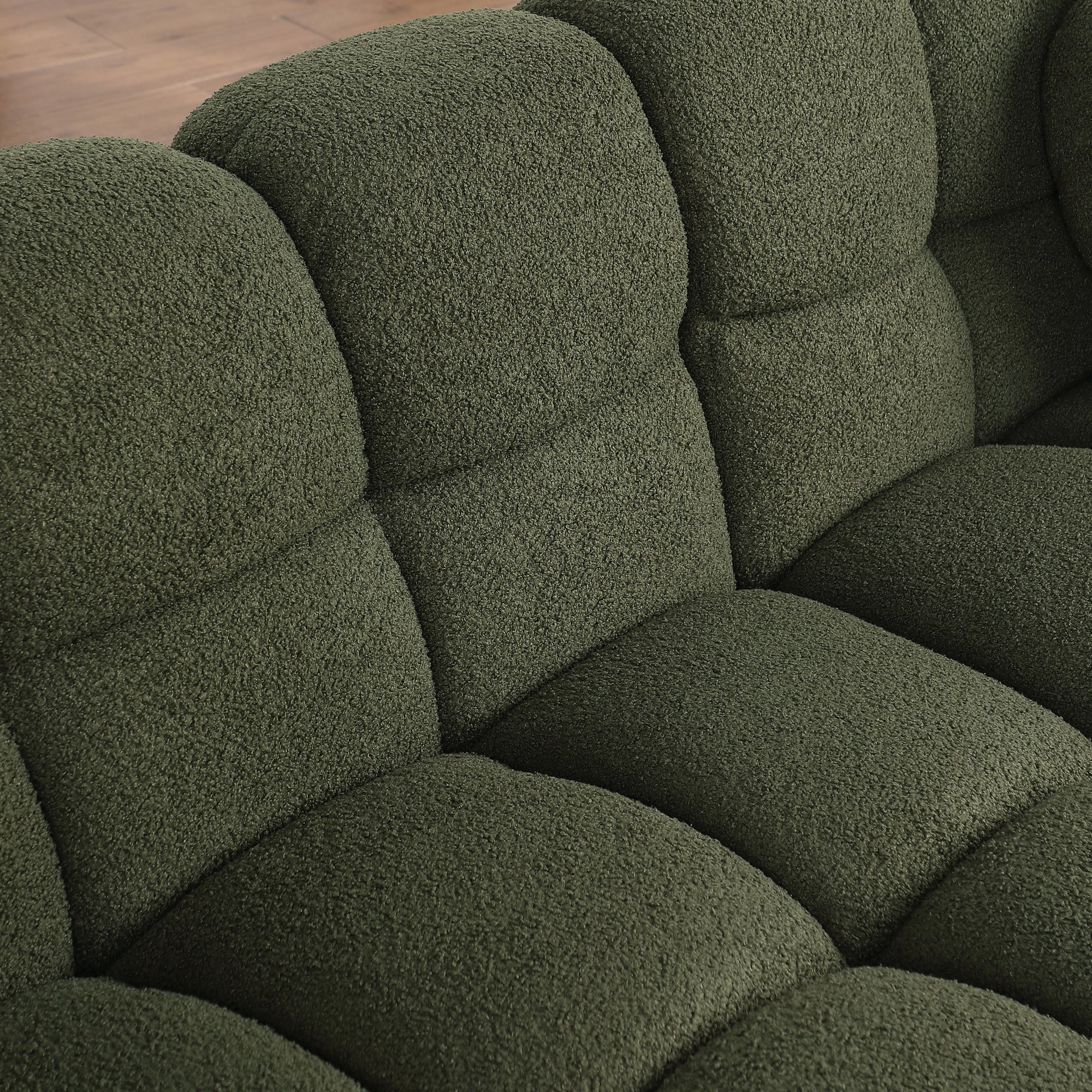 Olive Green Boucle Marshmallow Loveseat Sofa