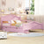 Full Size Wood Platform Bed with Guardrails and Storage Drawers in Pink