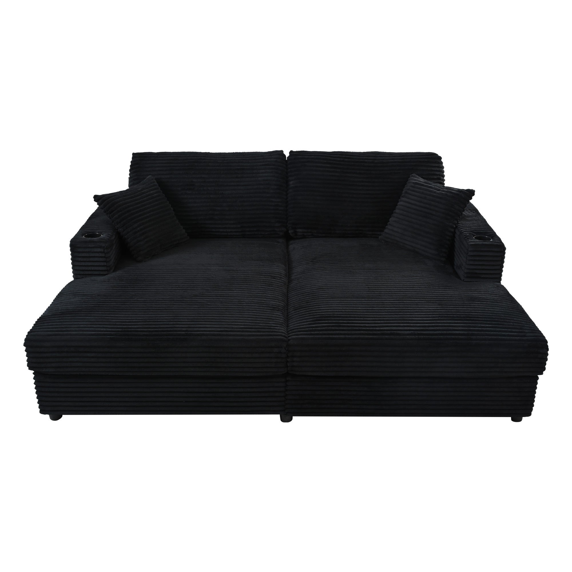 2-Seater Corduroy Chaise Lounge Sofa With Cup Holders