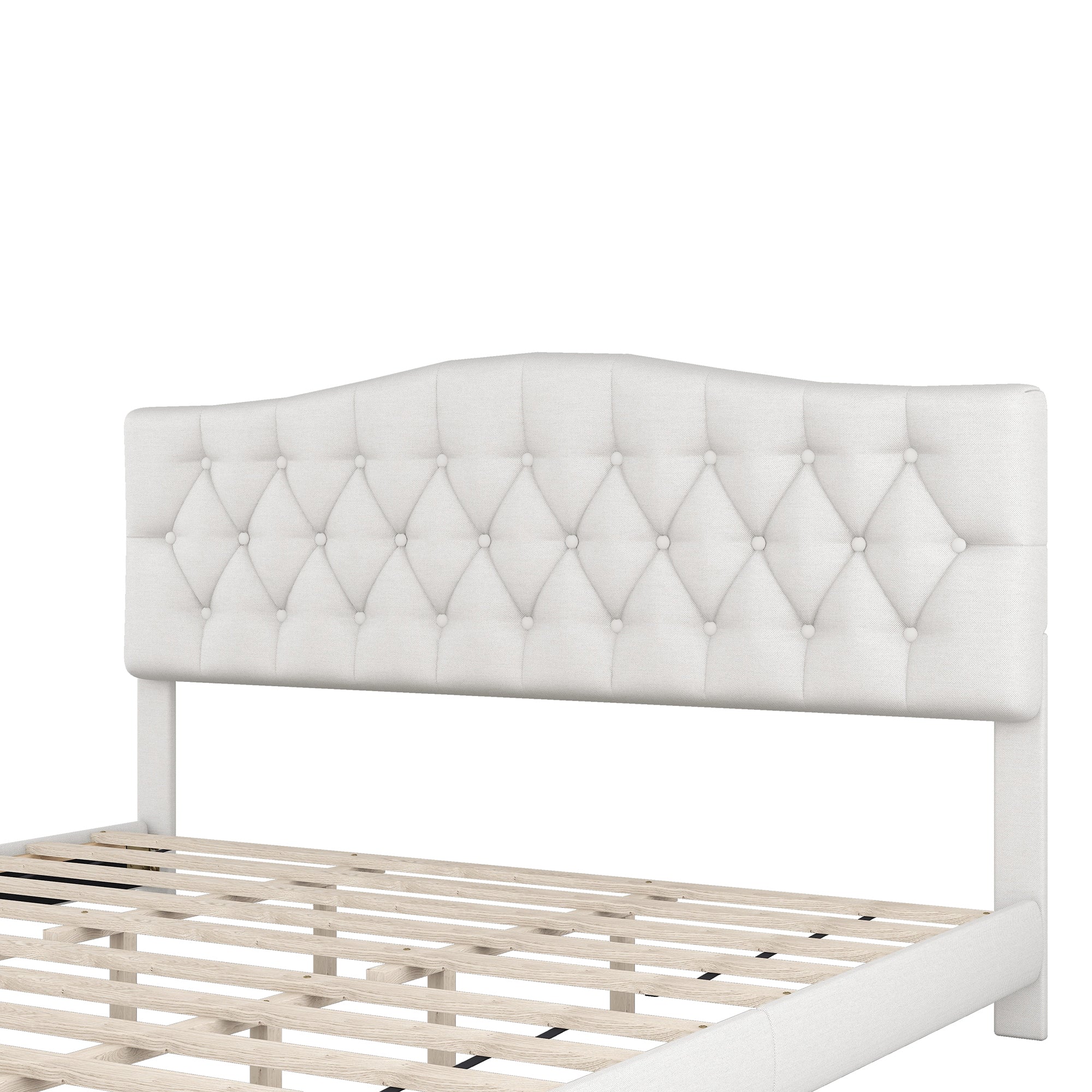 King Upholstered Platform Bed With Curved Headboard and Diamond Tufted Details