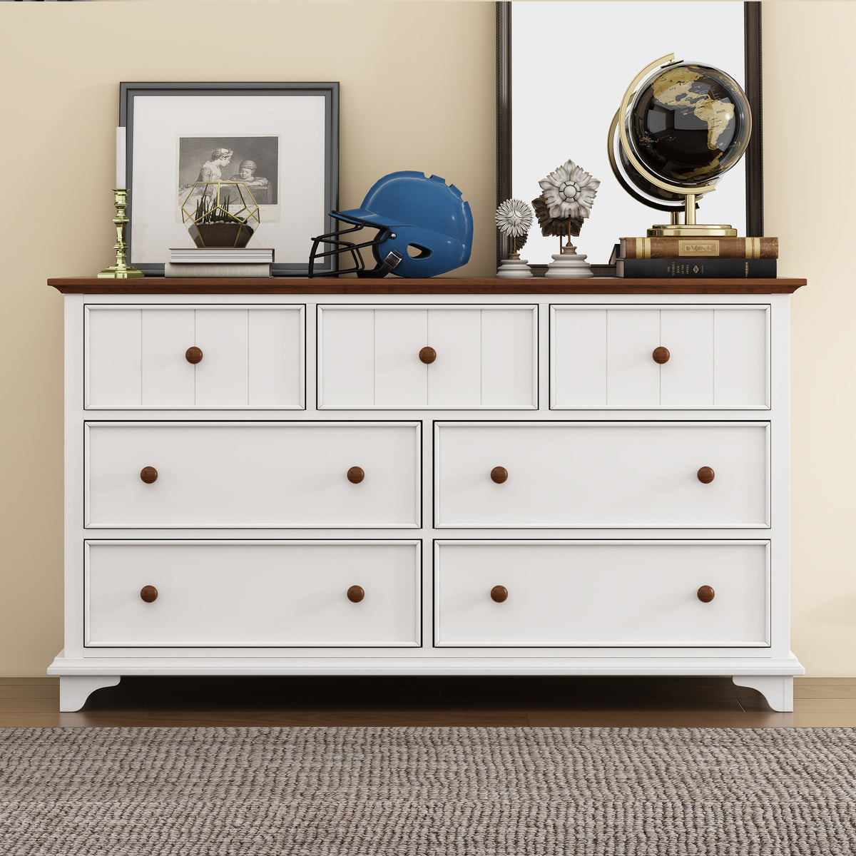 61" White Classic Wooden Seven-Drawer Dresser