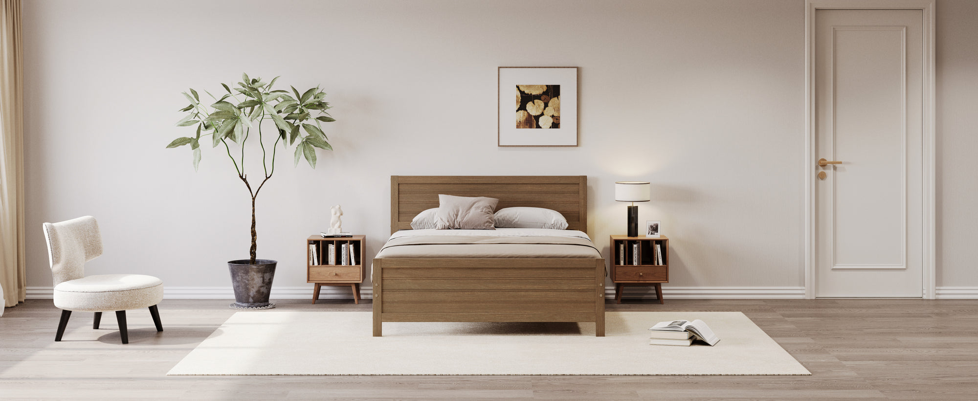 King Size Walnut Wooden Platform Bed Frame