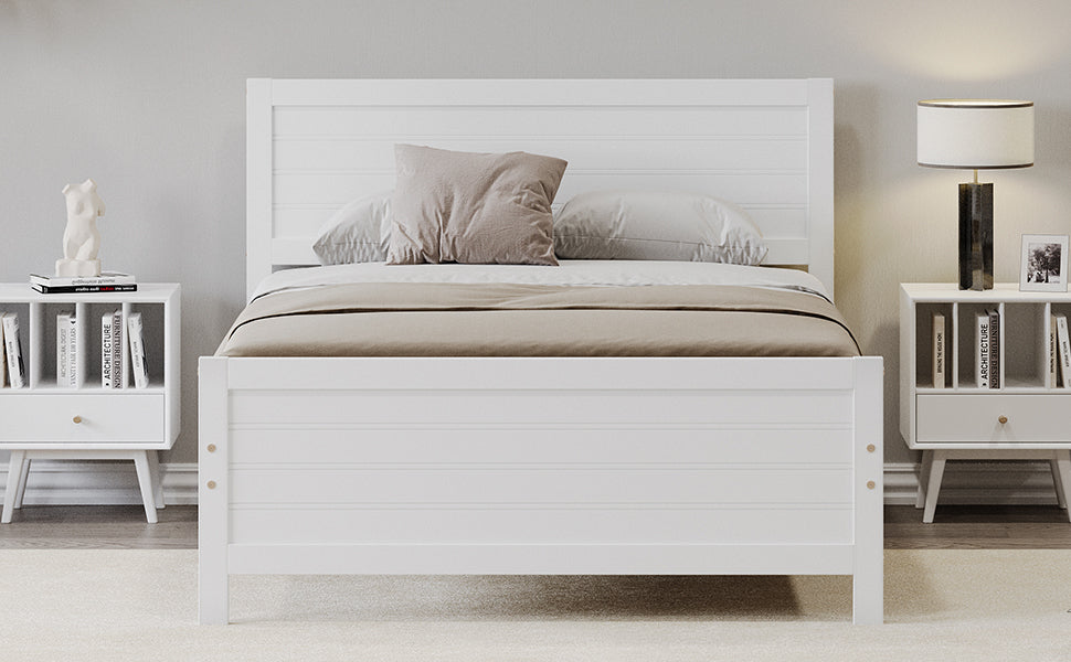 Full-Size Solid Wood Platform Bed Frame in White