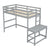 Gray Twin High Loft Bed with Ladder Landing Platform and Guardrails