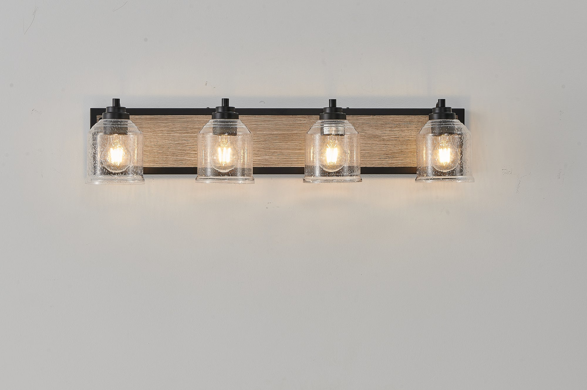 4-Light Bathroom Wall Sconce with Clear Seeded Glass Shades