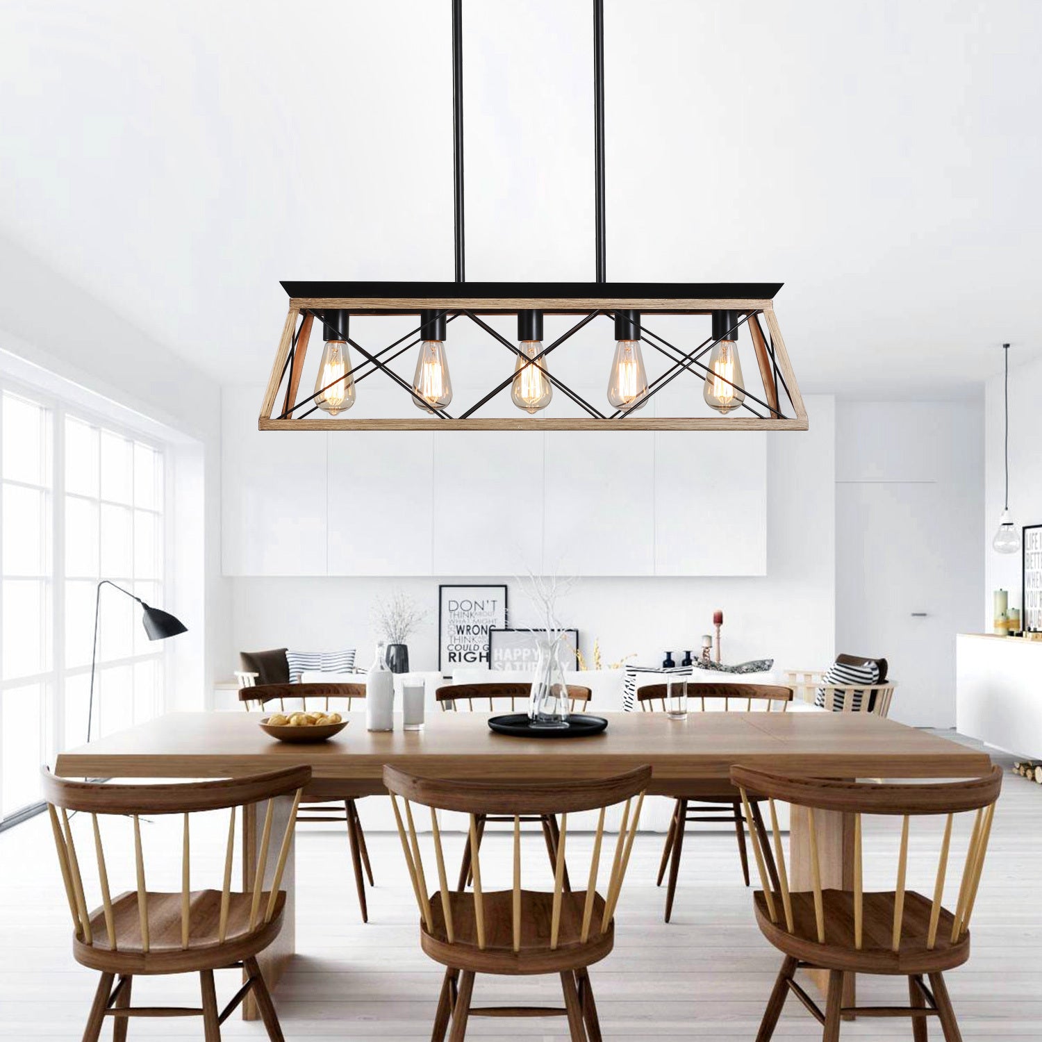 Oak 5-Light Farmhouse Chandeliers For Dining Room