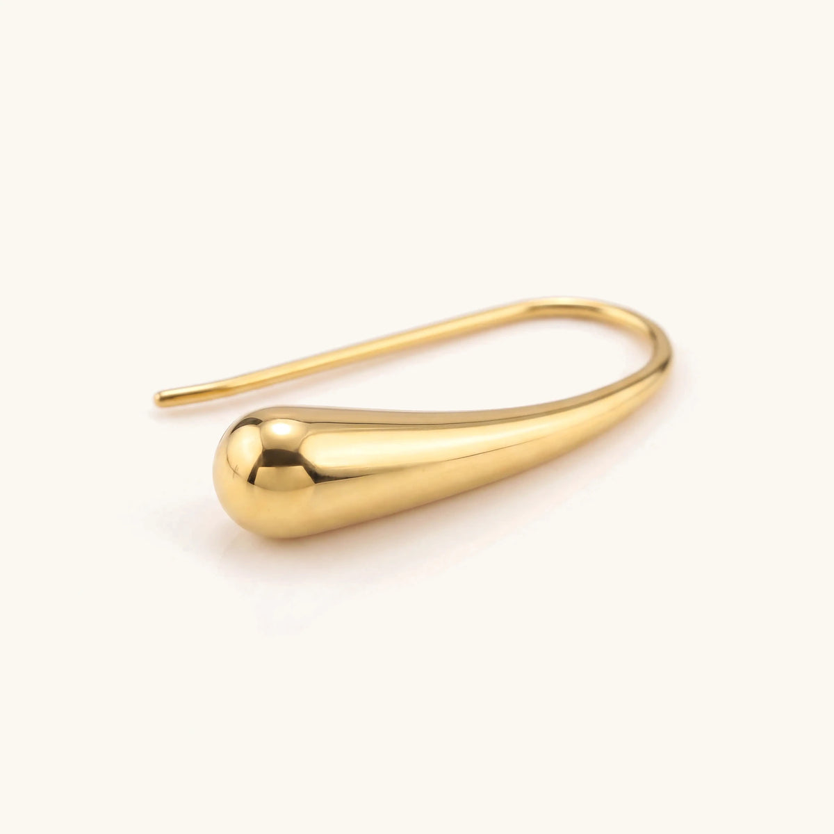 Water Drop French Hook Earring in gold, close-up of the teardrop