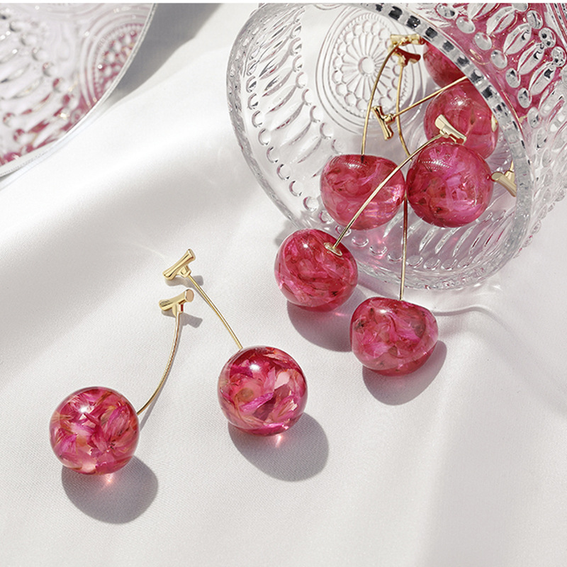 Dried Cherry Long Cherry Earrings