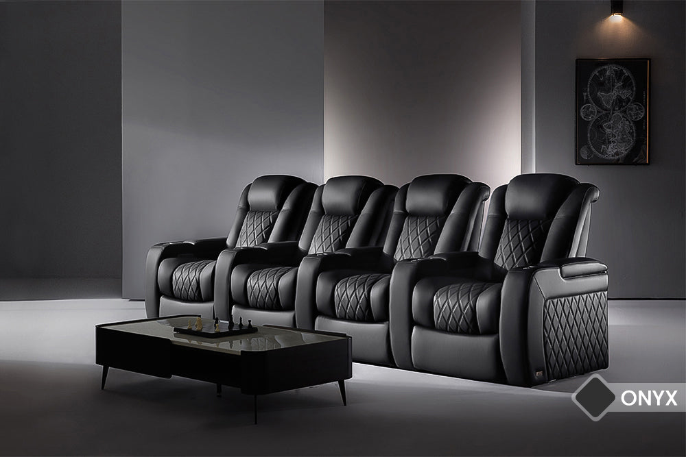 Tuscany Luxury Leather Home Theater Seating with Power Headrest & Cup Holder