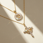 Load image into Gallery viewer, 2pc 14k Diamond Cross Crown &amp; Initial Necklace Set
