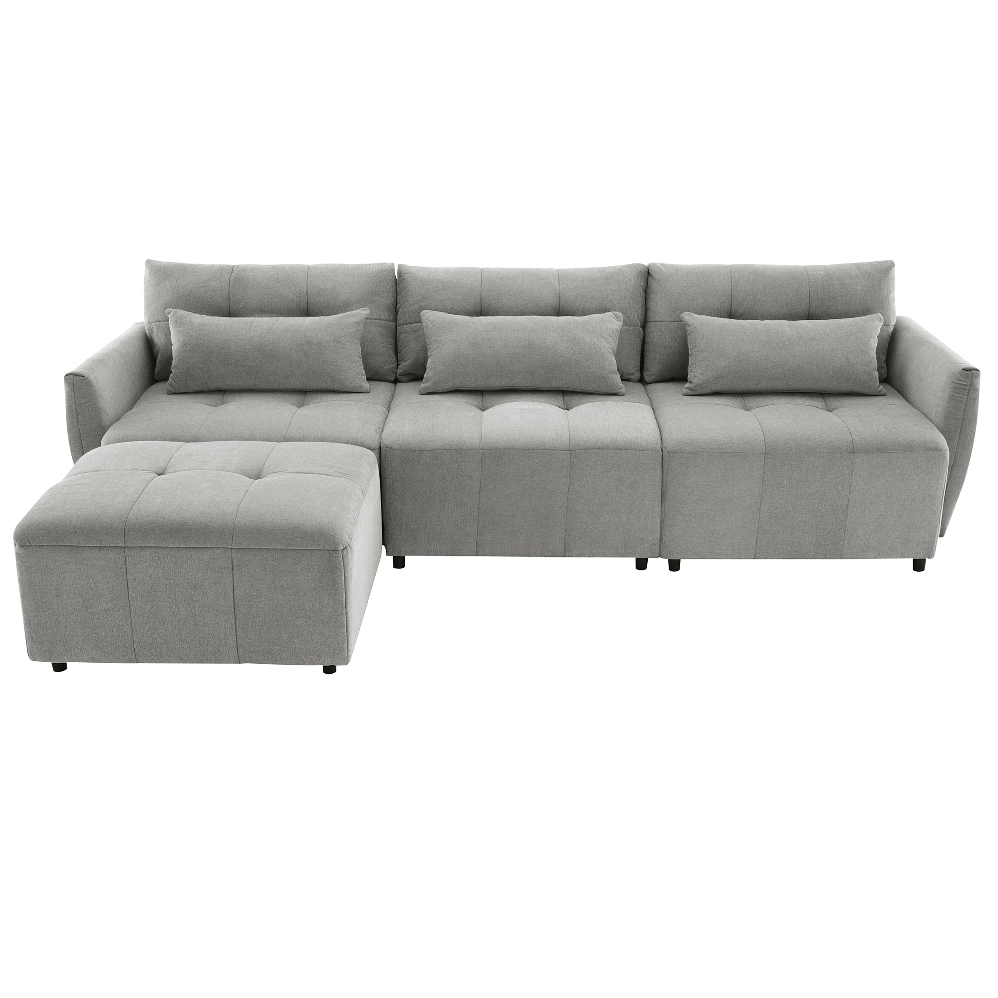 Khartoum Sectional Sofa with Movable Ottoman in Grey Chenille