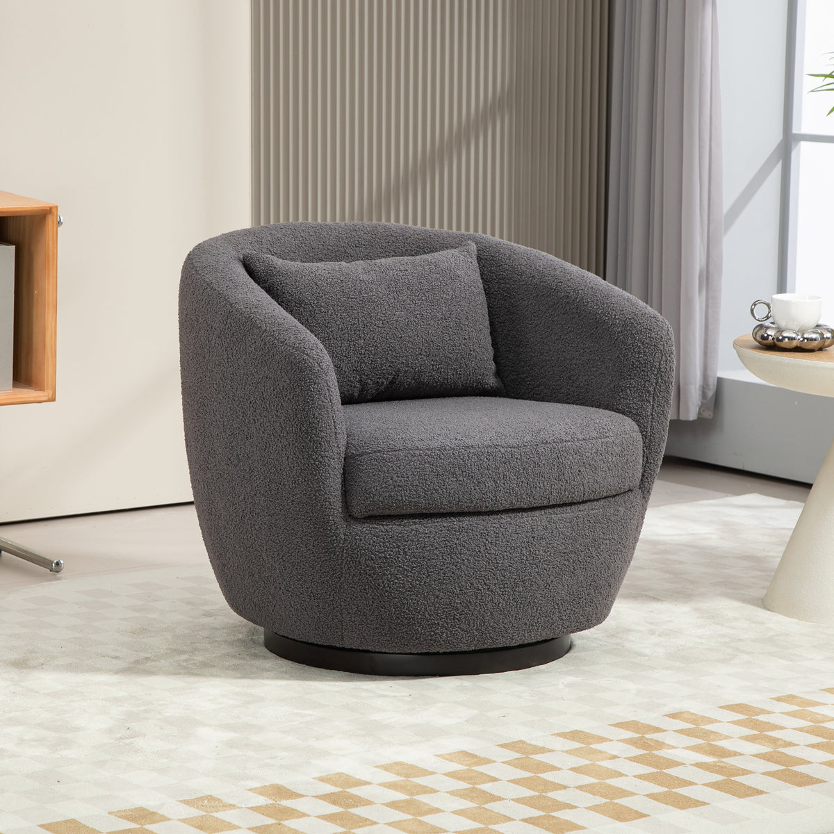 Gray Upholstered Swivel Accent Chair