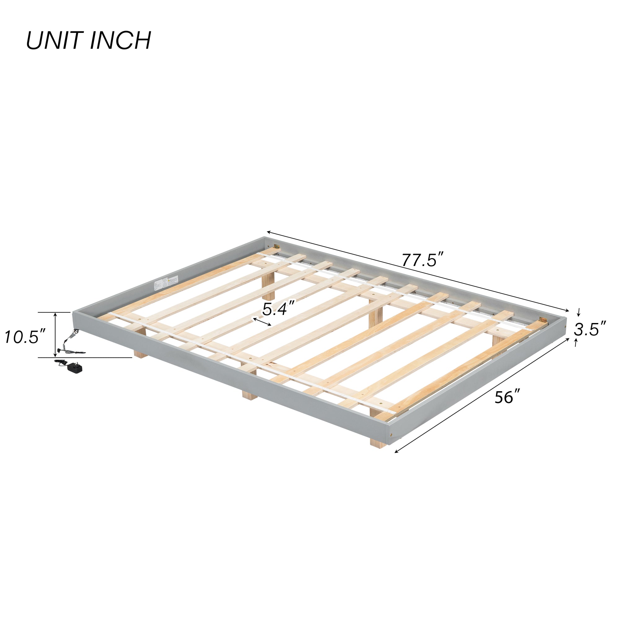 Gray Full Size Floating Bed with LED Lights Underneath