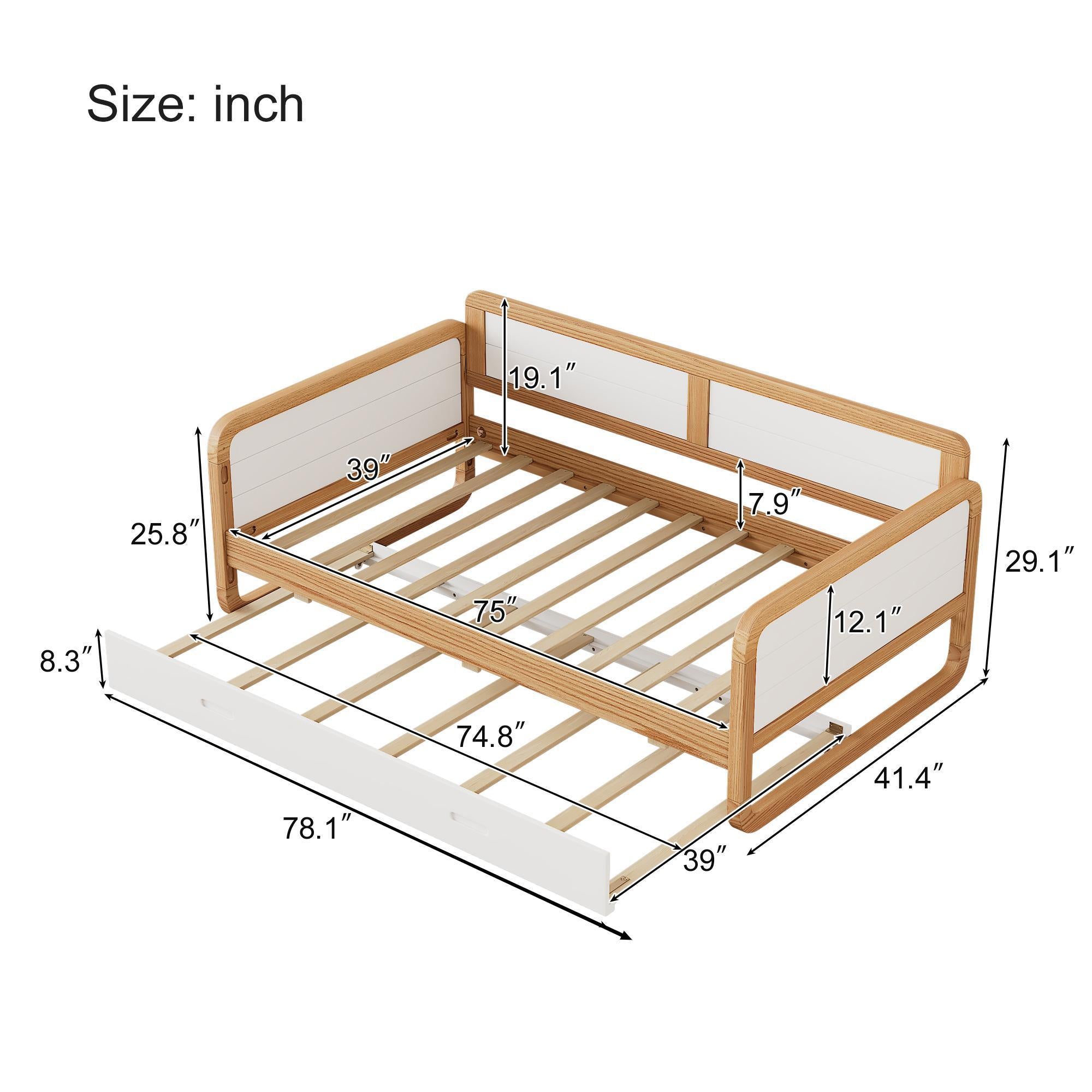 Twin Modern Daybed with Trundle in White & Walnut