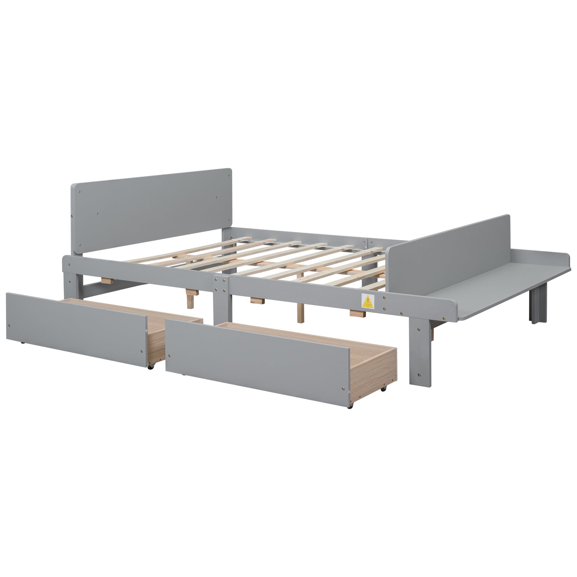 Gray Full Size Bed with Footboard Bench and Storage Drawers