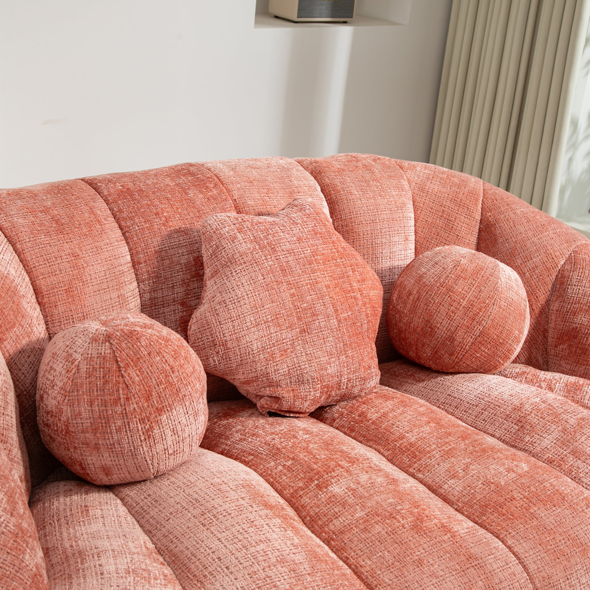 Pink Chenille Bean Shape 2-Seater Lazy Sofa