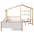 White & Wood Frame Full Size Wooden House Bed with Desk with Drawer, Desk and Bookshelf for Children