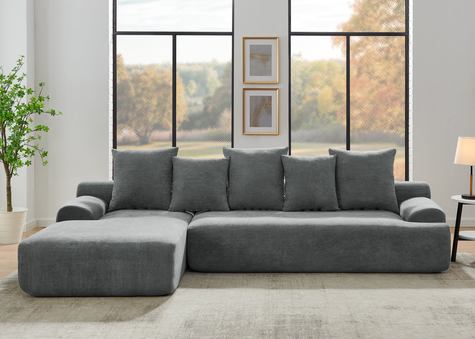 Durban 4-Seat Velvet Modular Sofa in Gray