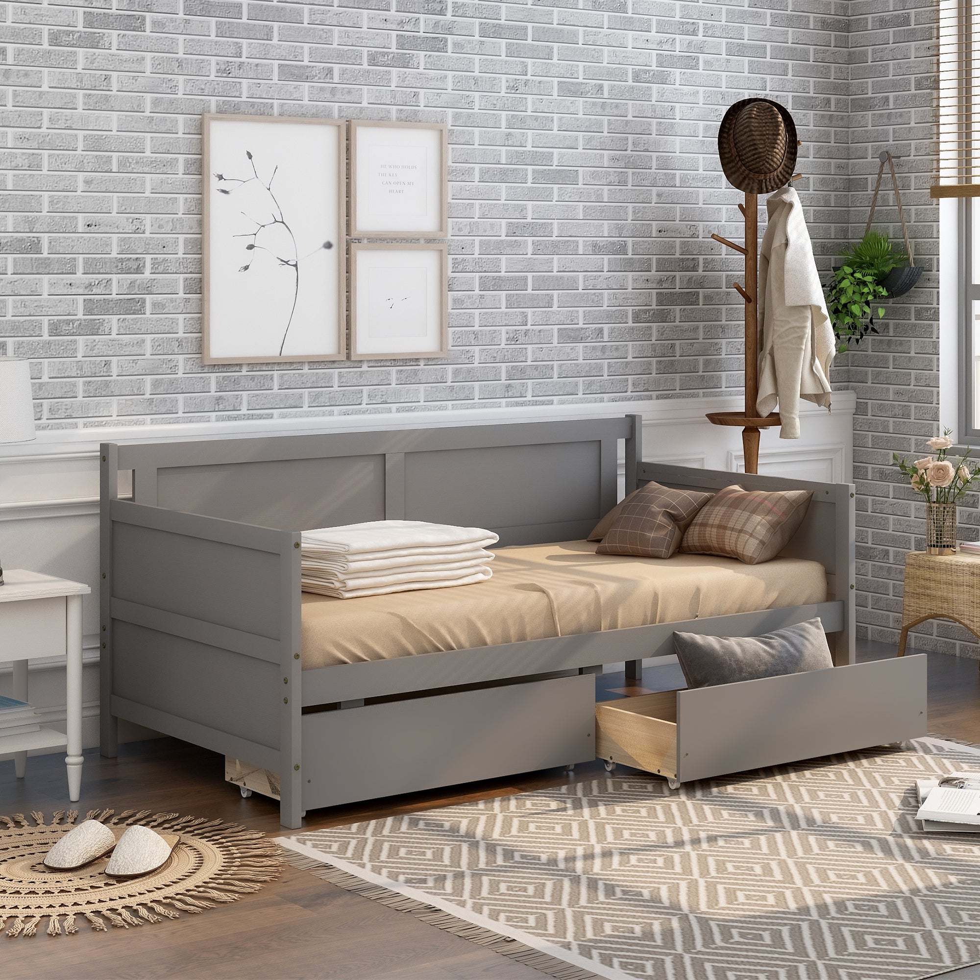 Twin Daybed with Storage Drawers In Gray