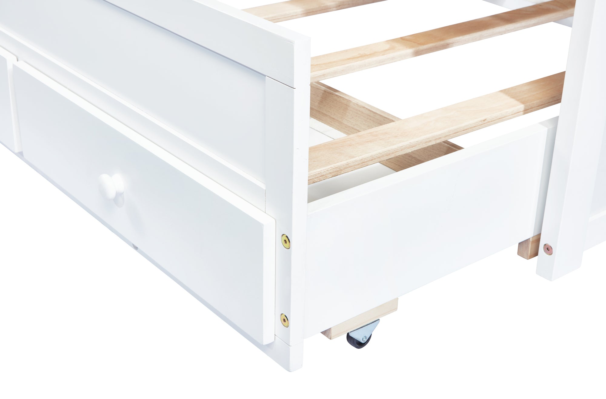 White Pine Twin Size Bed with Headboard, Footboard, Trundle, and Storage Drawers