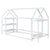 Twin Size Wood House-Shaped Floor Bed with Storage Shelf and Hanger in White