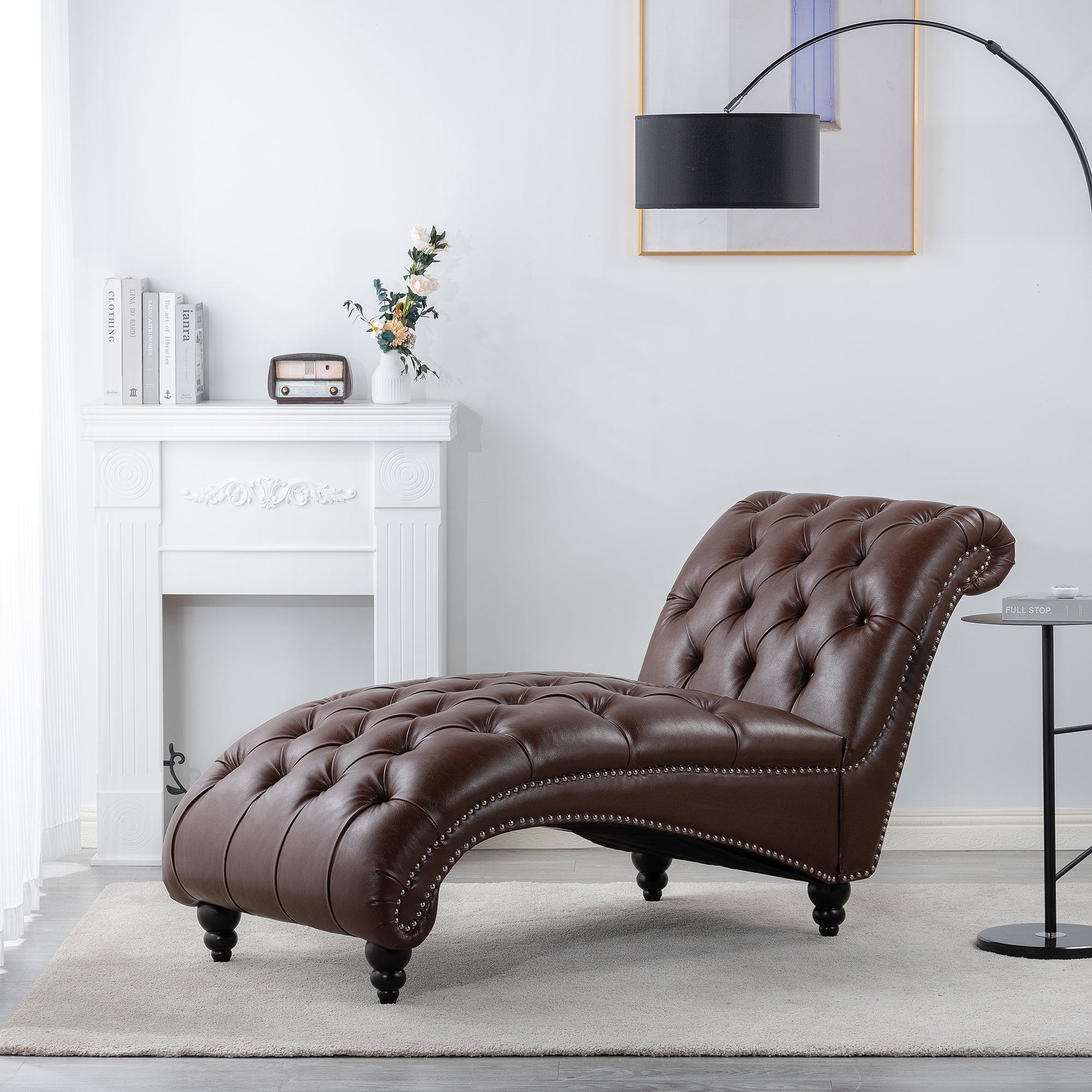 Dark Brown Faux Tufted Armless Chaise Lounge