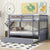 Gray Full Over Full Rubber Wood Bunk Bed with Trundle, Ladder, and Guardrails