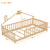 Twin House-Shaped Toddler Floor Bed with Guardrails and Fence in Natural Tones