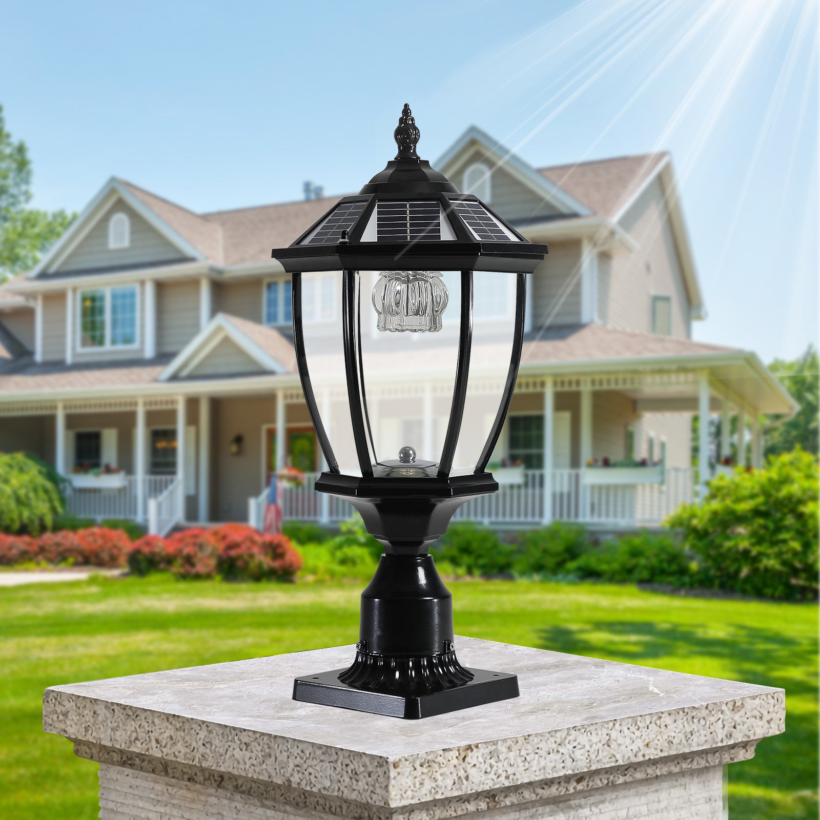 Pair of Classic Style Solar Column Headlights with Dimmable LED