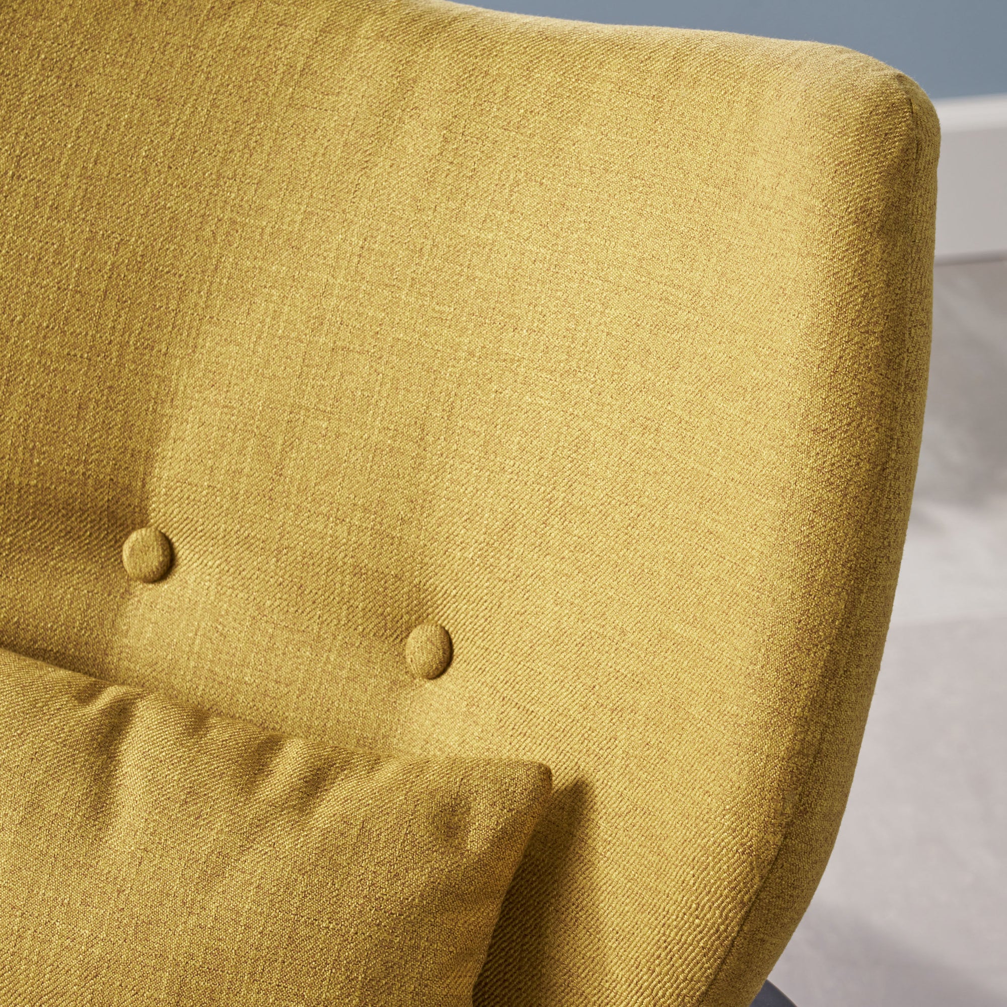 Stylish Club Chair Upholstered In Soft Mustard Fabric