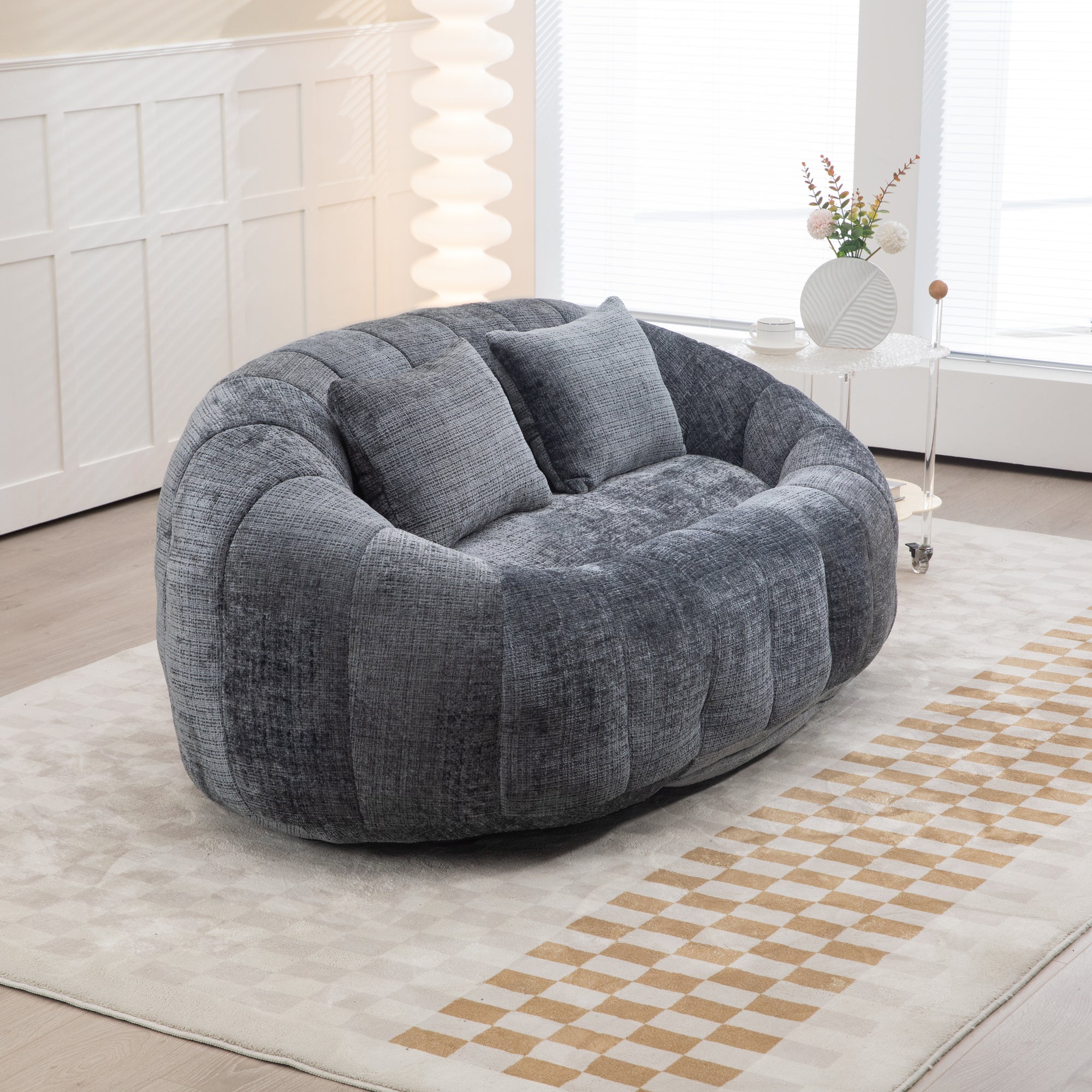 Gray Chenille Bean Shape 2-Seater Lazy Sofa