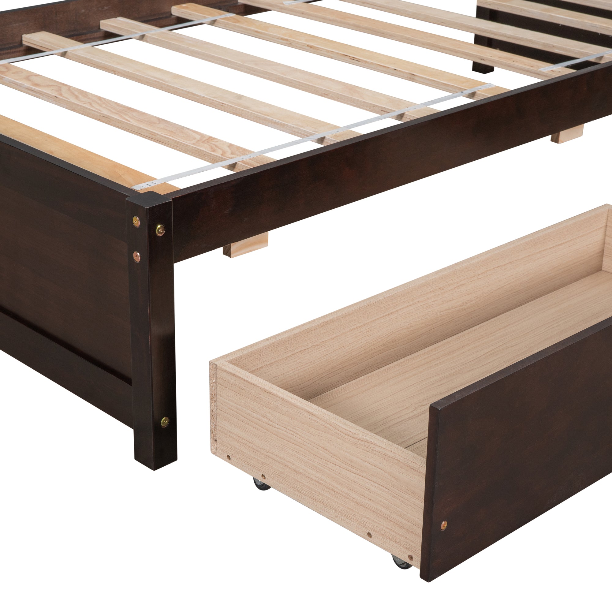 Espresso Tone Twin Bed with 2 Storage Drawers