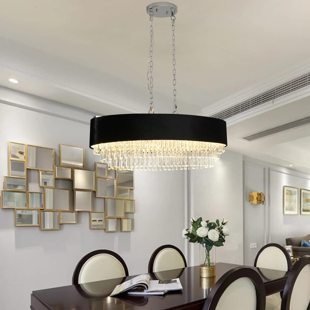 Aestin&#39;s Black Velvet Accent Crystal Oval Chandelier