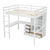 White Full Size Loft Bed with Desk, Storage Shelves, Drawers, and Built-in Ladder