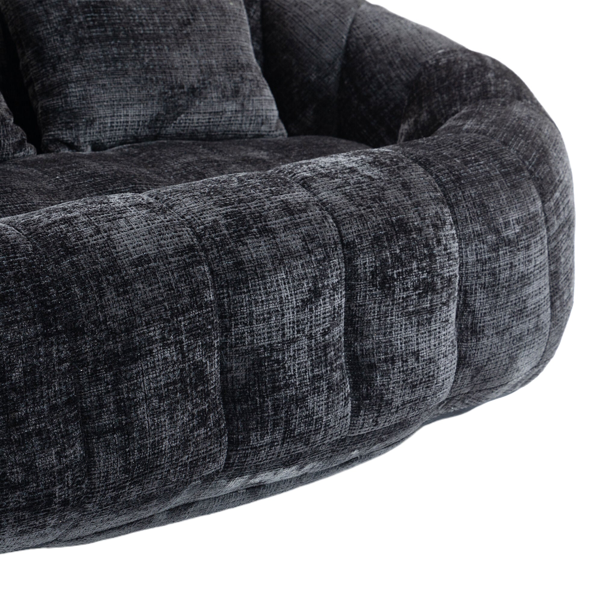 Comfortable High-Back Bean Bag Sofa in Black Chenille