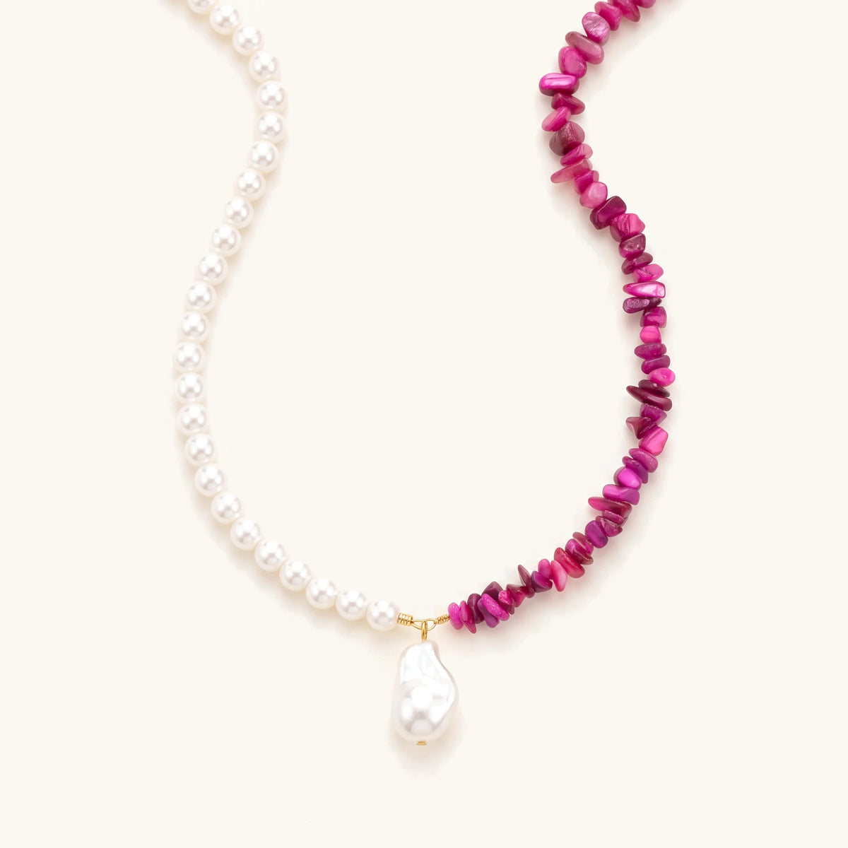 Dazzling Rose pearl statement choker with pink crystal chips and baroque pearl drop