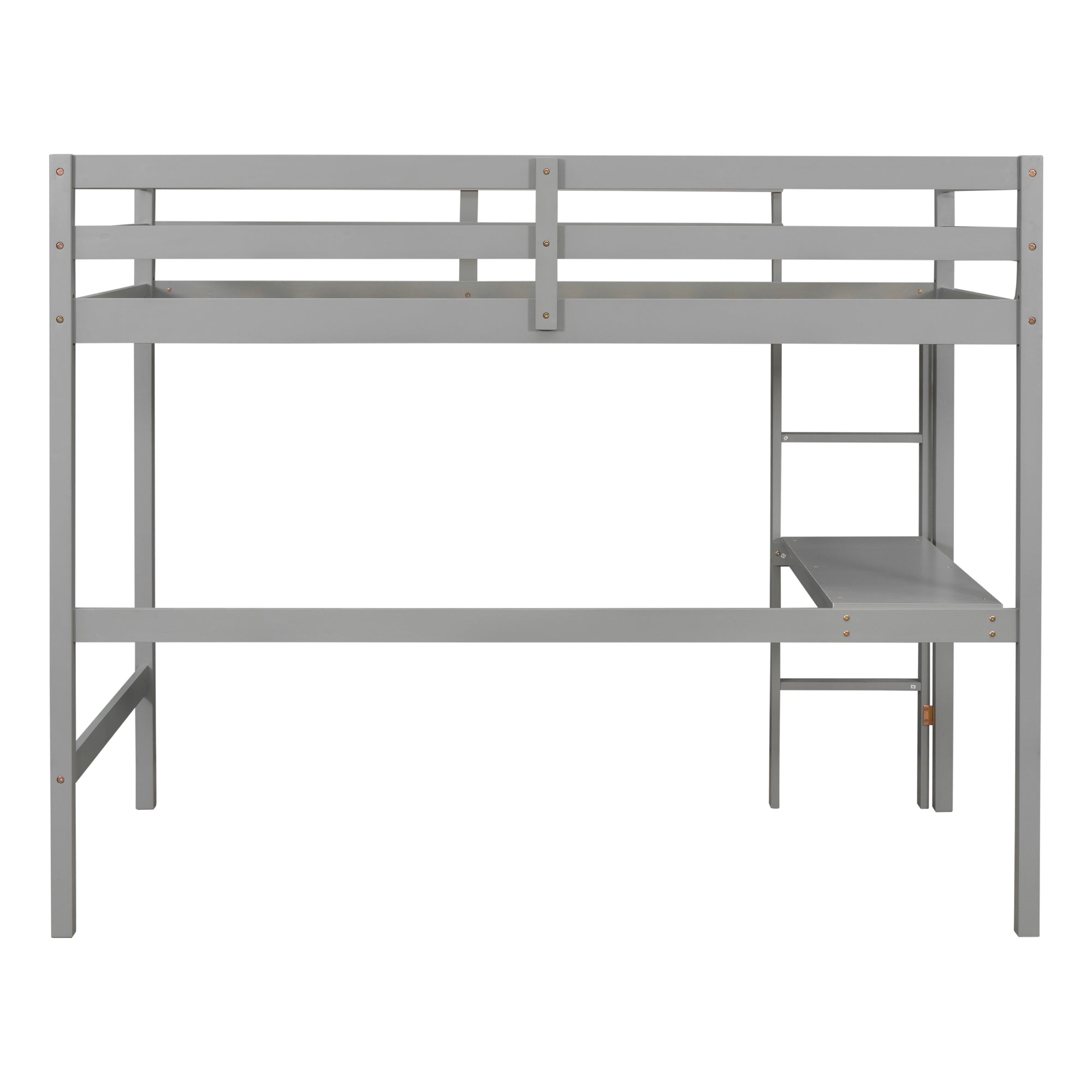 Gray Twin Loft Bed with Built-in Desk